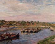 阿尔弗莱德 西斯莱 : Idle Barges on the Loing Canal at Saint-Mammes